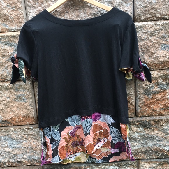 August Silk Floral Black Blouse Tie Sleeve Top - Picture 1 of 3